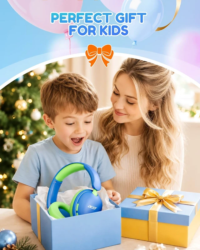 Alt view image 6 of 7 - OHR727 Kids Bluetooth Headphones Travel, OverEar Comfort Design 85dB Safe Volume, 110H Playtime with LED Lights, Bluetooth 6.0, Built-in Mic, for iPad Tablet Travel School Blue Green