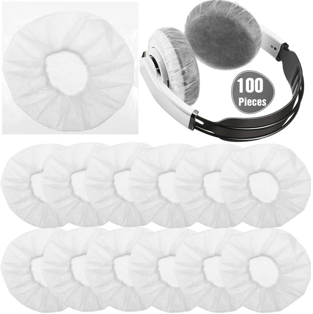 Main image of 100 Pcs Disposable Over Ear Headphone Covers Stretch,11 Cm,White Sanitary Non-woven Earpad Covers for Shared Use, Fit Over-ear Headsets, Hygienic Protection for Gym Office Library Home