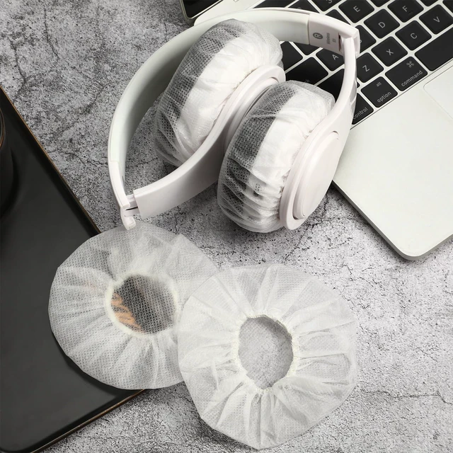 Alt view image 5 of 6 - 100 Pcs Disposable Over Ear Headphone Covers Stretch,11 Cm,White Sanitary Non-woven Earpad Covers for Shared Use, Fit Over-ear Headsets, Hygienic Protection for Gym Office Library Home