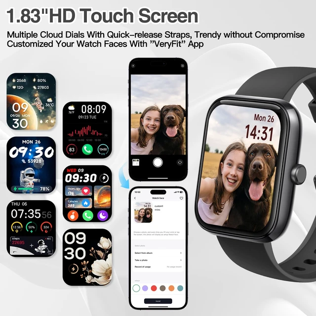 Alt view image 7 of 7 - Smart Watch for Women Men with Bluetooth Call, Alexa Built-in Smartwatch, 1.83"DIY Dial Fitness Watch with Sleep Heart Rate Monitor, 110+ Sport Modes, IP68 Waterproof Watch Compatible with Android iOS