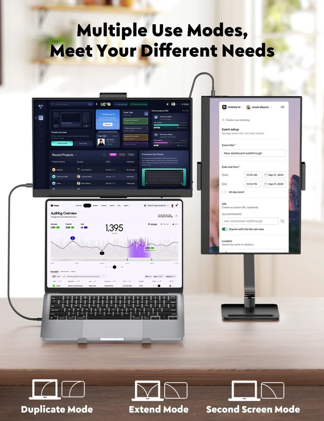 Alt view image 5 of 7 - 15.6 Portable Monitor with Adjustable Stand, 1080P FHD IPS Screen Extender, Laptop Stand & Smart Cover Included, Ultra Slim Travel Monitor with Eye Protection, Plug and Play for Laptop/PC/Mac
