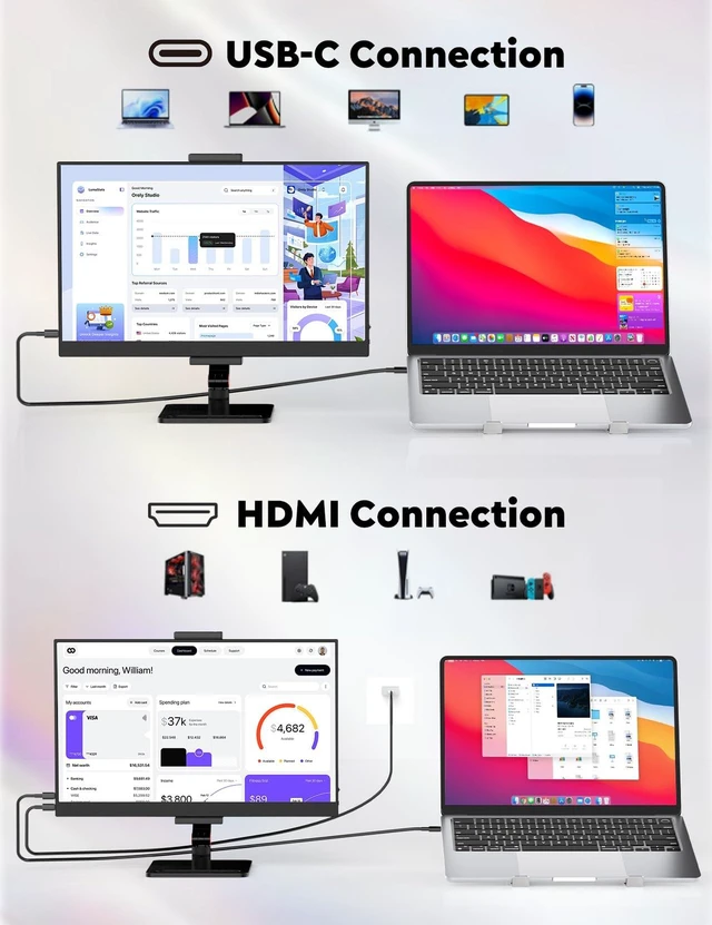 Alt view image 7 of 7 - 15.6 Portable Monitor with Adjustable Stand, 1080P FHD IPS Screen Extender, Laptop Stand & Smart Cover Included, Ultra Slim Travel Monitor with Eye Protection, Plug and Play for Laptop/PC/Mac