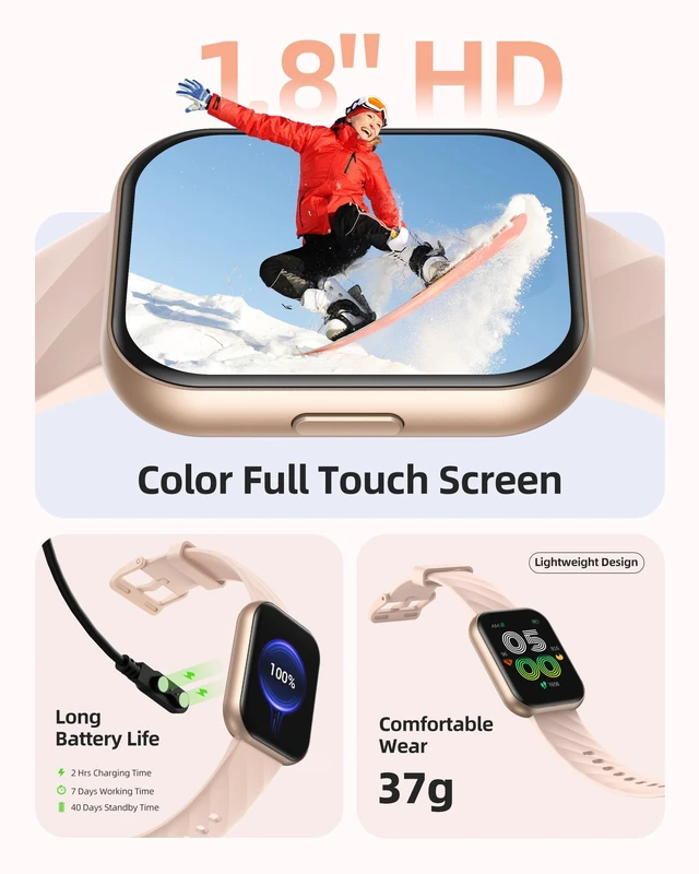 Alt view image 7 of 7 - Smart Watch, 5ATM Waterproof Watch for Swimming, 110+ Sport Modes Fitness Activity Tracker, Heart Rate/Sleep/SpO2/Calories Monitor, Pedometer, Fitness Watch for Android & iPhone, Rose Gold