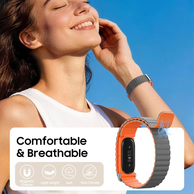 Alt view image 2 of 7 - Magnetic Silicone Sport Band Compatible with Google Fitbit Air Soft Silicone Solo Loop, Strong Magnets, Auto Quick Lock, Adjustable Strap Replacement Wristband, Waterproof & Sweatproof