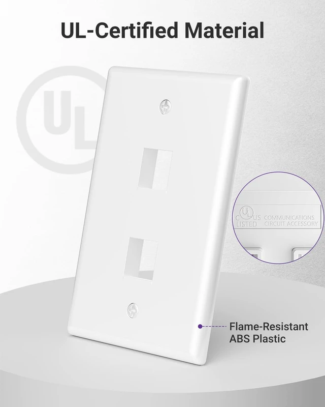 Alt view image 3 of 7 - UL Listed Coax and Ethernet Wall Plate CAT6, Blue 2-Pack UL Listed for Safety, 3Ghz Coax and 1000Mbps Ethernet, Gold Plated Keystone Jacks