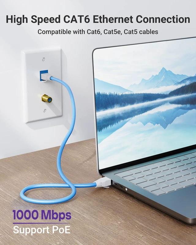 Alt view image 4 of 7 - UL Listed Coax and Ethernet Wall Plate CAT6, Blue 2-Pack UL Listed for Safety, 3Ghz Coax and 1000Mbps Ethernet, Gold Plated Keystone Jacks