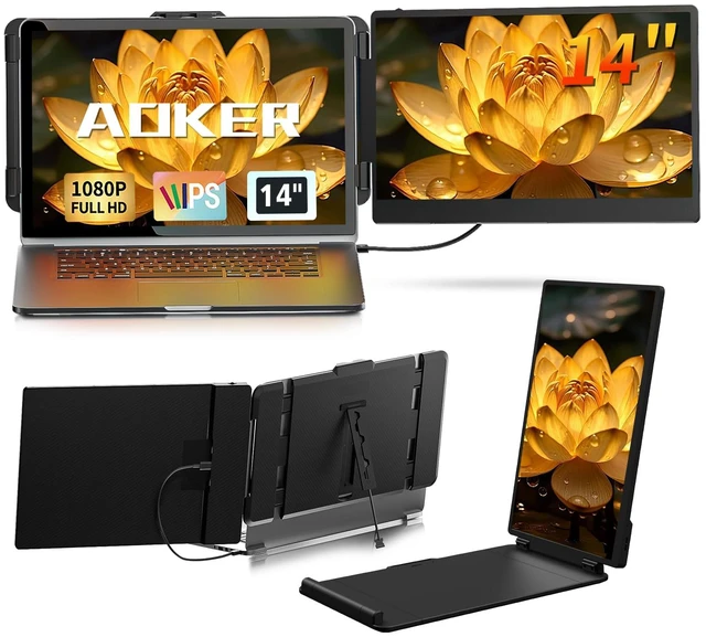 Main image of Laptop Screen Extender Monitor - 14 Inch Portable IPS FHD 1080P HDMI/USB-A/Type-C Dual Extended Monitor for Laptops (Maximum Length: 15.94") Compatible with Windows Mac Travel Gaming Work
