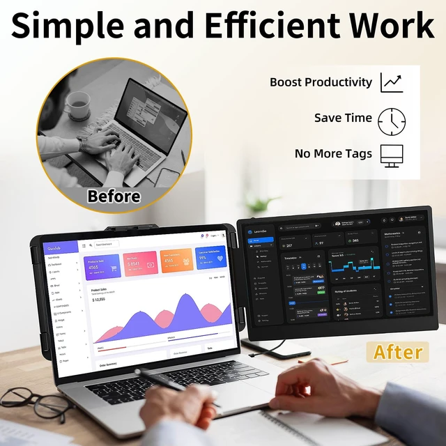 Alt view image 5 of 6 - Laptop Screen Extender Monitor - 14 Inch Portable IPS FHD 1080P HDMI/USB-A/Type-C Dual Extended Monitor for Laptops (Maximum Length: 15.94") Compatible with Windows Mac Travel Gaming Work