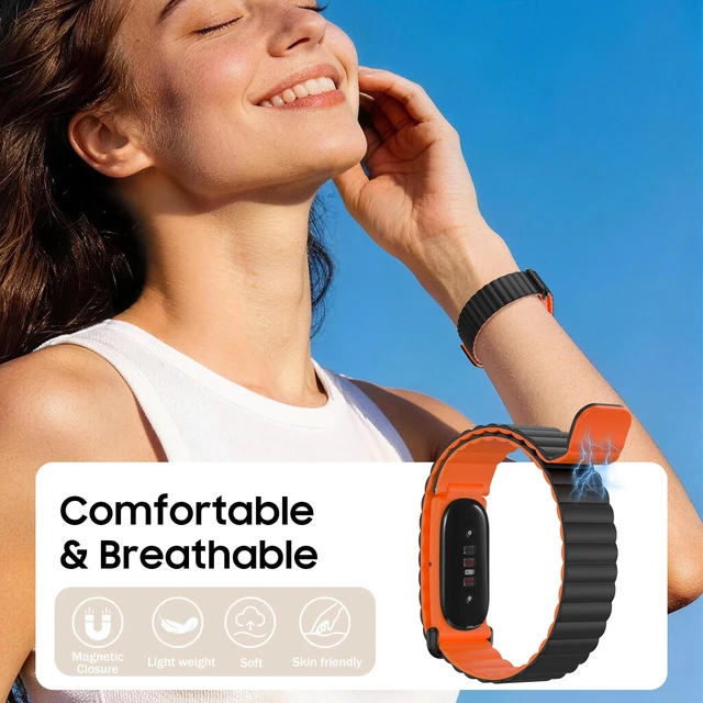 Alt view image 2 of 7 - Magnetic Silicone Sport Band Compatible with Google Fitbit Air Soft Silicone Solo Loop, Strong Magnets, Auto Quick Lock, Adjustable Strap Replacement Wristband, Waterproof & Sweatproof
