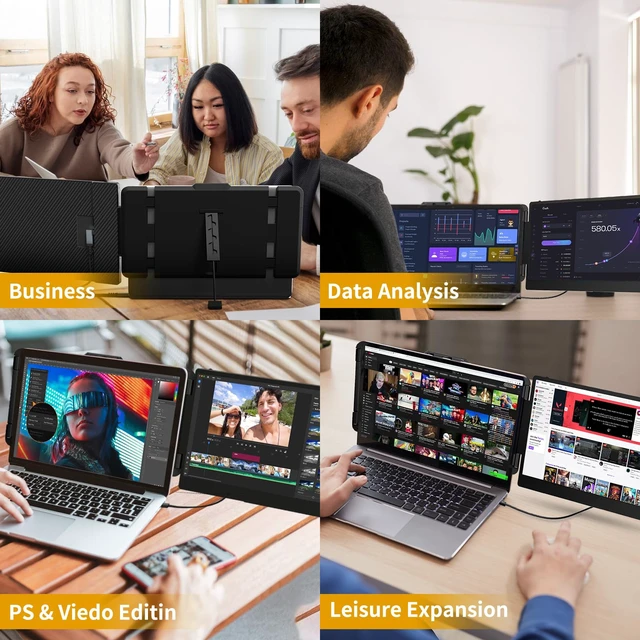 Alt view image 6 of 6 - Laptop Screen Extender Monitor - 14 Inch Portable IPS FHD 1080P HDMI/USB-A/Type-C Dual Extended Monitor for Laptops (Maximum Length: 15.94") Compatible with Windows Mac Travel Gaming Work