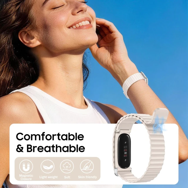 Alt view image 2 of 7 - Magnetic Silicone Sport Band Compatible with Google Fitbit Air Soft Silicone Solo Loop, Strong Magnets, Auto Quick Lock, Adjustable Strap Replacement Wristband, Waterproof & Sweatproof
