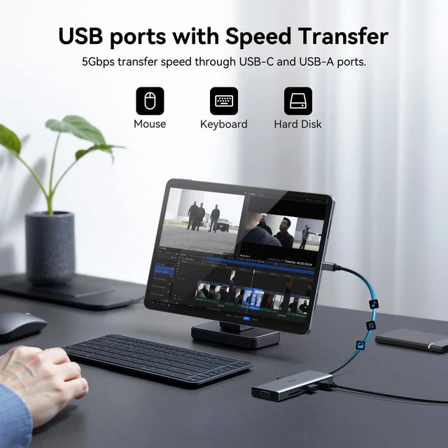 Alt view image 5 of 7 - USB C Docking Station Dual Monitor Adapter Laptop Docking Station 3 Monitor USB C Hub Multiple Adapter Dongle with Dual 2 HDMI 4K+VGA+100W PD Charger+3 USB Port+SD/TF Card Reader for Dell HP Lenovo