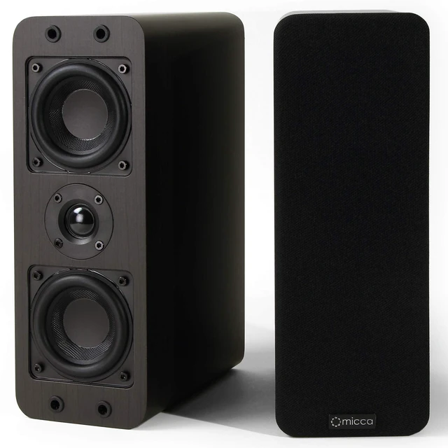 Main image of OoO Slim Passive Bookshelf Speakers Home Theater, Stereo Pair, Walnut Amplifier Required, Dual 3-Inch Woofers, 0.75-Inch Silk Tweeter, Under 4-Inch Wide, Desktop, Surround Sound, Wall Mountable