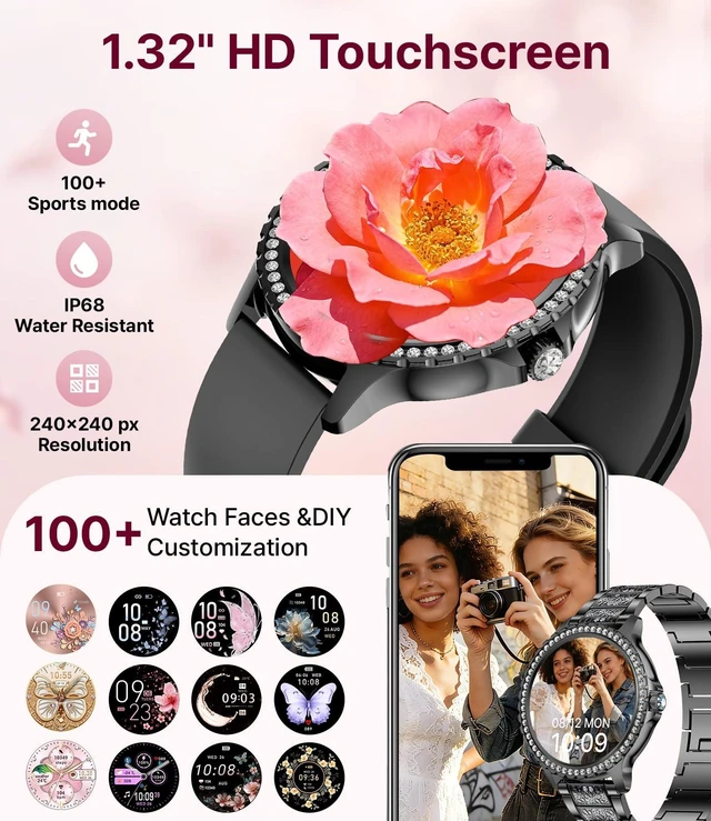 Alt view image 2 of 7 - Smart Watches for Women,1.32" HD Fitness Tracker Watch with Answer/Make Call,AI Voice Control,Heart Rate/Calories/SpO2 Monitor 100+ Sport Modes Ladies Smart Watch for Android iOS (Black)