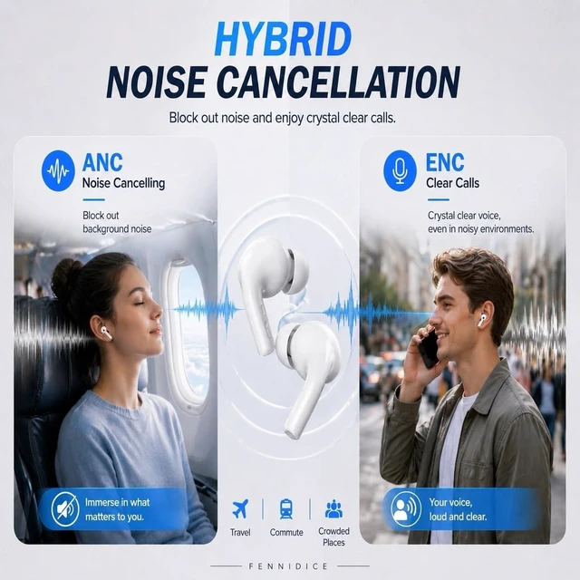 Alt view image 3 of 7 - Wireless Earbuds Pro 3, with Hybrid ANC, Bluetooth 5.3 and 24H Playtime Immersive Stereo Sound, ENC Clear Calls, IPX5 Water Resistant, Touch Control,Sports Ear buds, Compatible for iPhone/Android