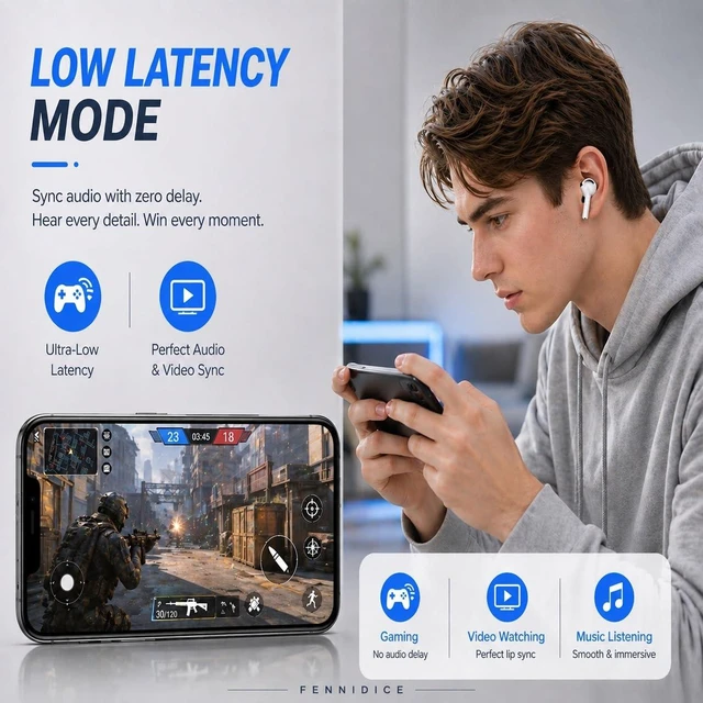 Alt view image 6 of 7 - Wireless Earbuds Pro 3, with Hybrid ANC, Bluetooth 5.3 and 24H Playtime Immersive Stereo Sound, ENC Clear Calls, IPX5 Water Resistant, Touch Control,Sports Ear buds, Compatible for iPhone/Android