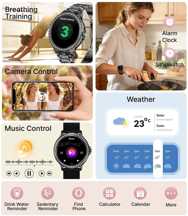 Alt view image 7 of 7 - Smart Watches for Women,1.32" HD Fitness Tracker Watch with Answer/Make Call,AI Voice Control,Heart Rate/Calories/SpO2 Monitor 100+ Sport Modes Ladies Smart Watch for Android iOS (Black)