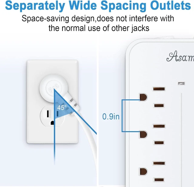 Alt view image 2 of 7 - 25FT Power Strip Extension Cord with USB C, Flat Plug Power Strip with Long Cord, 8 Outlets and 4 USB Port,ETL Listed