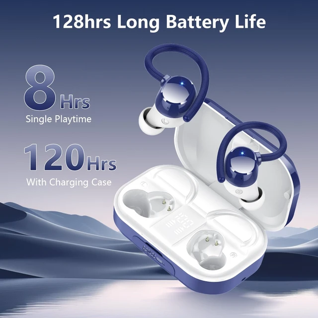 Alt view image 2 of 7 - Wireless Earbuds, Bluetooth 5.4 Sport Headphones, 128H Playtime Over Ear Buds for Small Ear, Stereo Deep Bass, Sport Wireless Bluetooth Earphones, IPX7 Waterproof Running Headphones for iOS Android