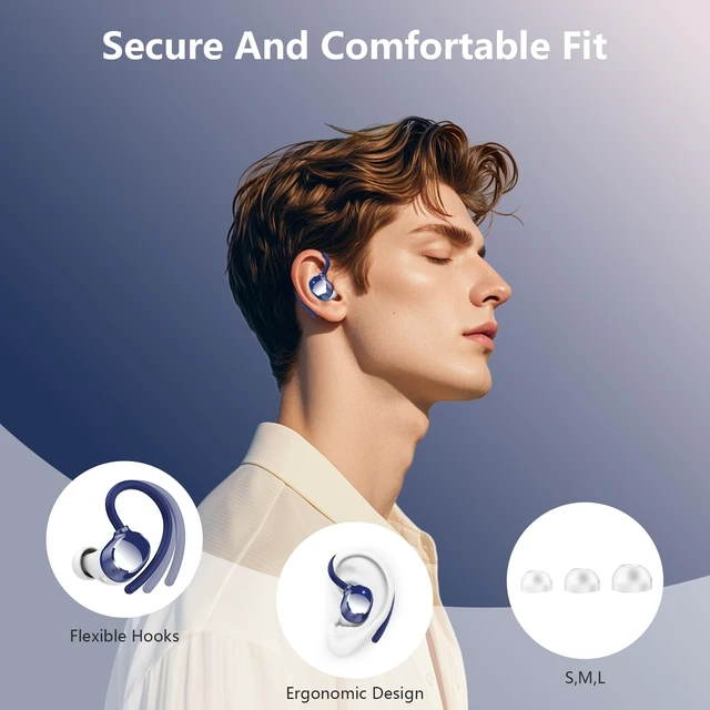 Alt view image 6 of 7 - Wireless Earbuds, Bluetooth 5.4 Sport Headphones, 128H Playtime Over Ear Buds for Small Ear, Stereo Deep Bass, Sport Wireless Bluetooth Earphones, IPX7 Waterproof Running Headphones for iOS Android