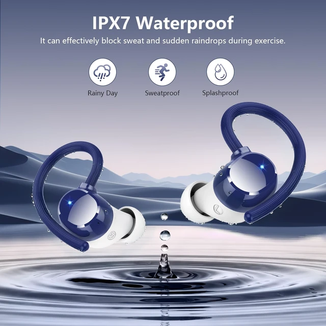 Alt view image 5 of 7 - Wireless Earbuds, Bluetooth 5.4 Sport Headphones, 128H Playtime Over Ear Buds for Small Ear, Stereo Deep Bass, Sport Wireless Bluetooth Earphones, IPX7 Waterproof Running Headphones for iOS Android