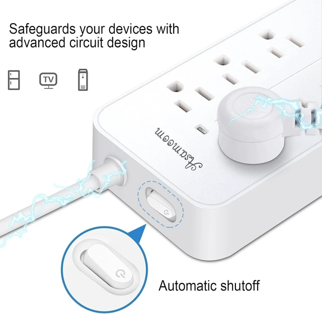 Alt view image 7 of 7 - 25FT Power Strip Extension Cord with USB C, Flat Plug Power Strip with Long Cord, 8 Outlets and 4 USB Port,ETL Listed