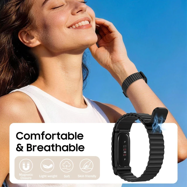 Alt view image 2 of 7 - Magnetic Silicone Sport Band Compatible with Google Fitbit Air Soft Silicone Solo Loop, Strong Magnets, Auto Quick Lock, Adjustable Strap Replacement Wristband, Waterproof & Sweatproof