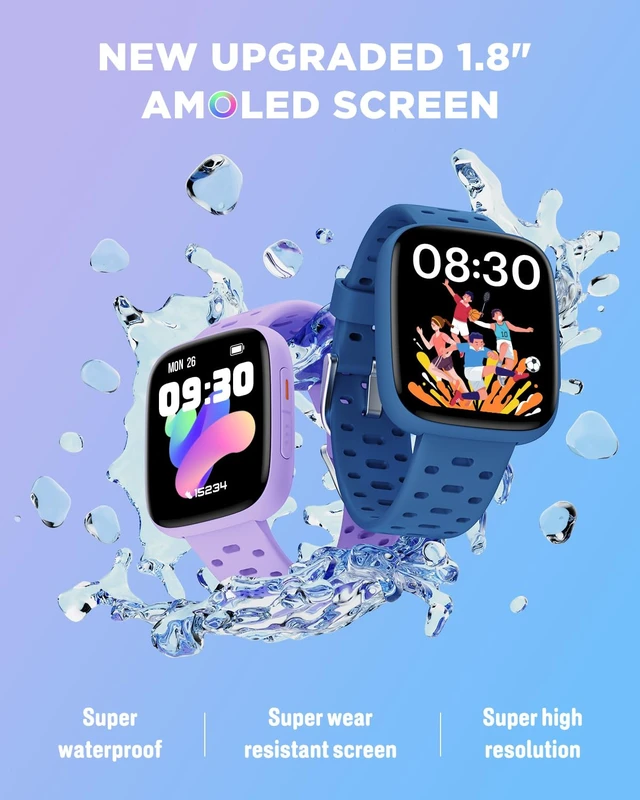 Alt view image 3 of 7 - Kids Watch No Phone Needed, 1.8" Amoled Smart Fitness Watch Pedometer, Heart Rate, Sleep Tracker, 30m Waterproof, Step Counter, Games, 100+ Dials, Gifts for Boys Girls 5-16, Blue