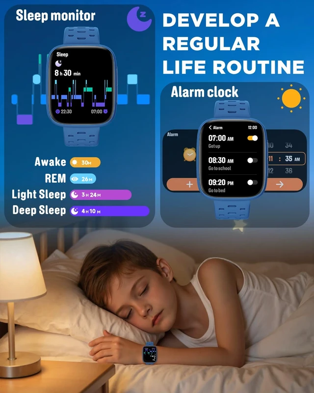 Alt view image 4 of 7 - Kids Watch No Phone Needed, 1.8" Amoled Smart Fitness Watch Pedometer, Heart Rate, Sleep Tracker, 30m Waterproof, Step Counter, Games, 100+ Dials, Gifts for Boys Girls 5-16, Blue