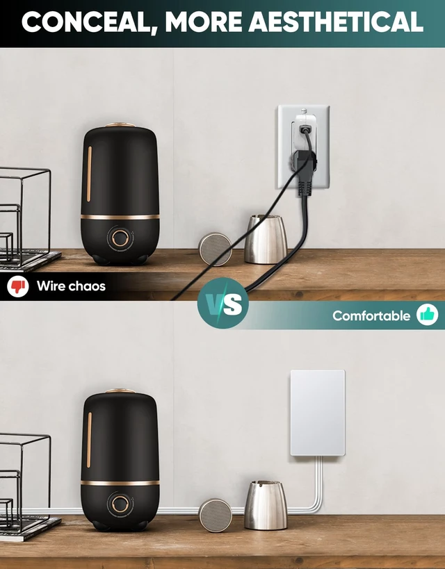 Alt view image 2 of 6 - Outlet Concealer Power Strip, Baby Proof Outlet Covers Ultra Flat Plug Cord, Outlet Cover Extender with 6 AC Outlets, 10FT, Child & Pet Safe(Dual 10 Foot)