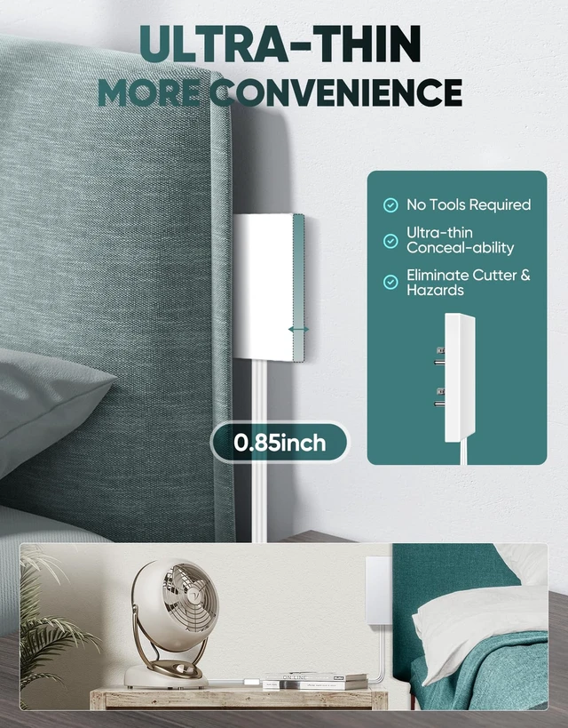 Alt view image 3 of 6 - Outlet Concealer Power Strip, Baby Proof Outlet Covers Ultra Flat Plug Cord, Outlet Cover Extender with 6 AC Outlets, 10FT, Child & Pet Safe(Dual 10 Foot)
