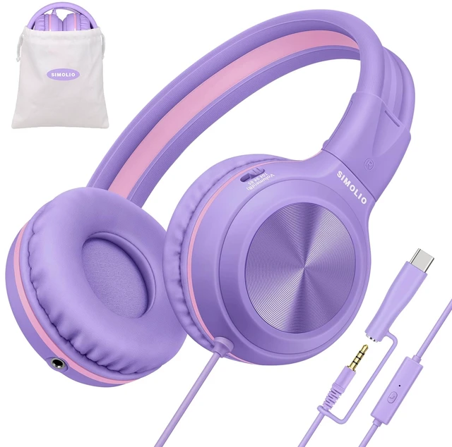 Main image of Manyshare Kids Wired Headphones with Mic, USB C & 3.5mm Plug in Audio Sharing USB C Headset, Safe Volume & HD Mic, Durable Foldable with Compact Pouch for Tablet Kindle iPhone iPad Travel