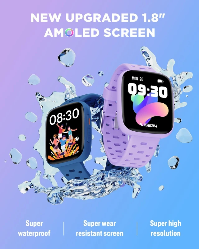 Alt view image 3 of 7 - Kids Watch No Phone Needed, 1.8" Amoled Smart Fitness Watch Pedometer, Heart Rate, Sleep Tracker, 30m Waterproof, Step Counter, Puzzle Games, 100+ Dials, Gifts for Girls 5-16, Lilac