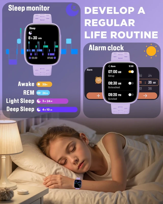 Alt view image 4 of 7 - Kids Watch No Phone Needed, 1.8" Amoled Smart Fitness Watch Pedometer, Heart Rate, Sleep Tracker, 30m Waterproof, Step Counter, Puzzle Games, 100+ Dials, Gifts for Girls 5-16, Lilac