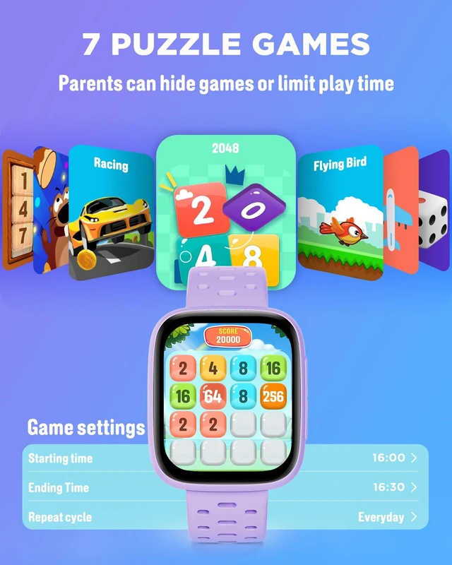 Alt view image 7 of 7 - Kids Watch No Phone Needed, 1.8" Amoled Smart Fitness Watch Pedometer, Heart Rate, Sleep Tracker, 30m Waterproof, Step Counter, Puzzle Games, 100+ Dials, Gifts for Girls 5-16, Lilac