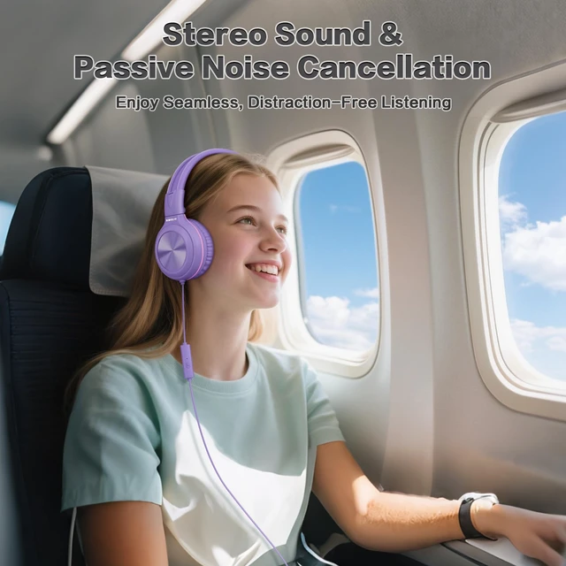 Alt view image 6 of 7 - Manyshare Kids Wired Headphones with Mic, USB C & 3.5mm Plug in Audio Sharing USB C Headset, Safe Volume & HD Mic, Durable Foldable with Compact Pouch for Tablet Kindle iPhone iPad Travel