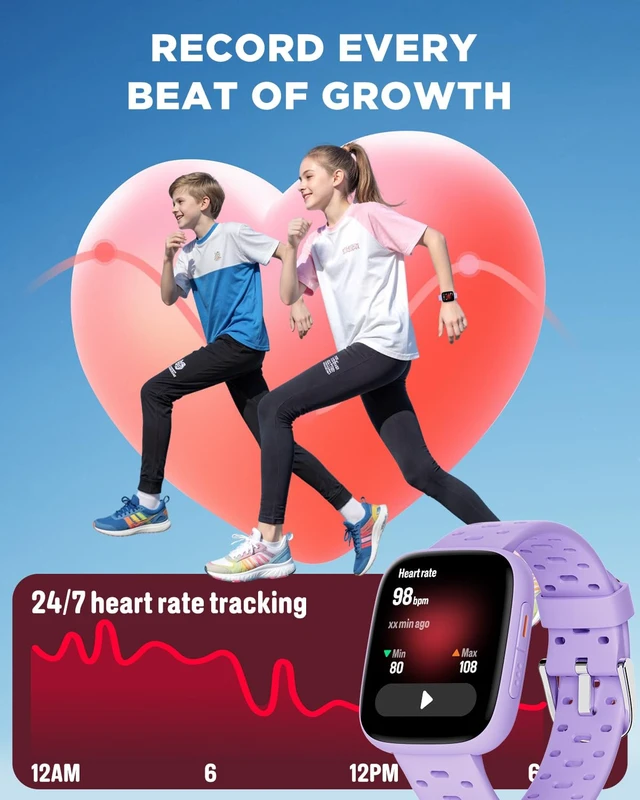 Alt view image 5 of 7 - Kids Watch No Phone Needed, 1.8" Amoled Smart Fitness Watch Pedometer, Heart Rate, Sleep Tracker, 30m Waterproof, Step Counter, Puzzle Games, 100+ Dials, Gifts for Girls 5-16, Lilac