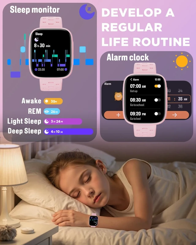 Alt view image 4 of 7 - Kids Watch No Phone Needed, 1.8" Amoled Smart Fitness Watch Pedometer, Heart Rate, Sleep Tracker, 30m Waterproof, Step Counter, Puzzle Games, 100+ Dials, Gifts for Girls 5-16, Pink