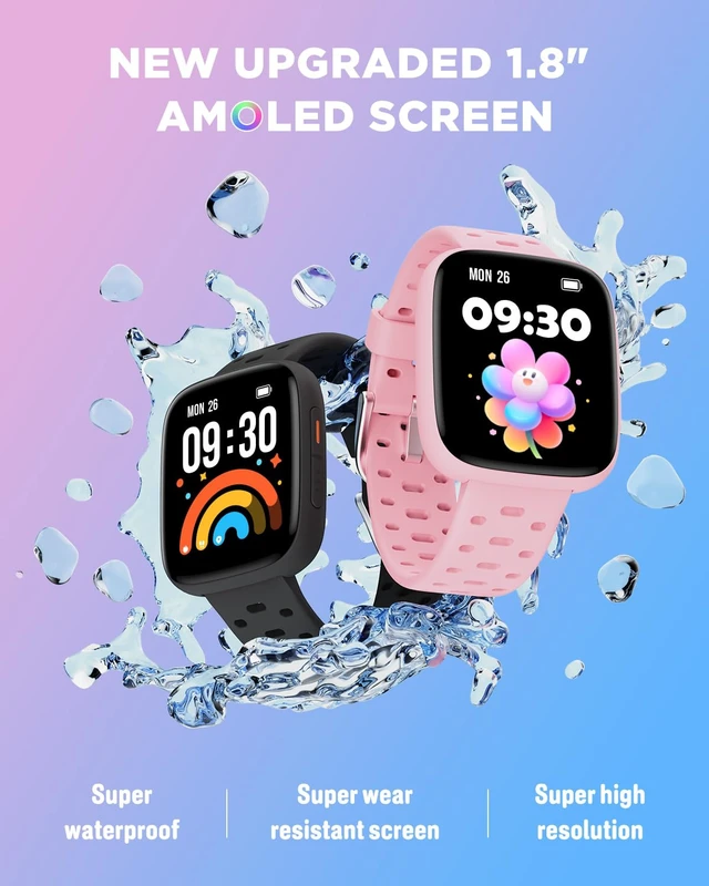 Alt view image 3 of 7 - Kids Watch No Phone Needed, 1.8" Amoled Smart Fitness Watch Pedometer, Heart Rate, Sleep Tracker, 30m Waterproof, Step Counter, Puzzle Games, 100+ Dials, Gifts for Girls 5-16, Pink