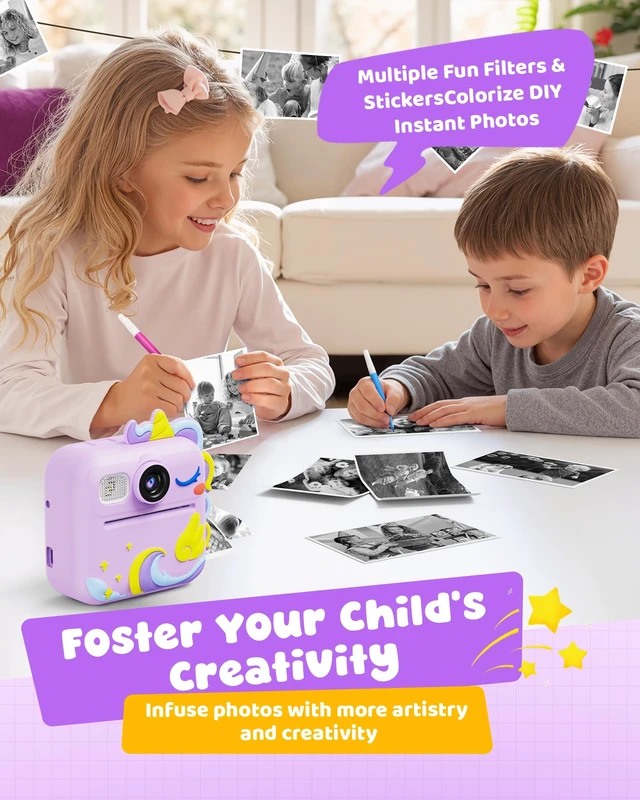 Alt view image 6 of 7 - Kids Camera Instant Print, Toddler Cameras Christmas Birthday Gifts for Girls Age 3-12, Digital Video Instant Printable Camera for Kids,Toys for Ages 5-7 Girls (Green)