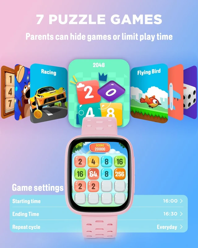 Alt view image 7 of 7 - Kids Watch No Phone Needed, 1.8" Amoled Smart Fitness Watch Pedometer, Heart Rate, Sleep Tracker, 30m Waterproof, Step Counter, Puzzle Games, 100+ Dials, Gifts for Girls 5-16, Pink