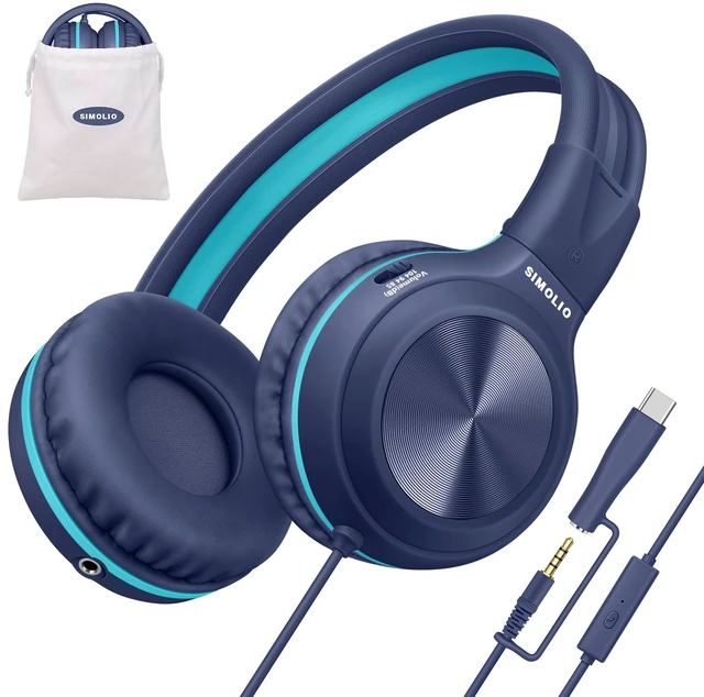 Main image of Manyshare Kids Wired Headphones with Cord, USB-C & 3.5mm Adapter Type C & 3.5mm Plug, Share Port, Durable & Foldable, 3-Level Volume Limiting and HD Mic for School, Tablets, Travel, Gaming