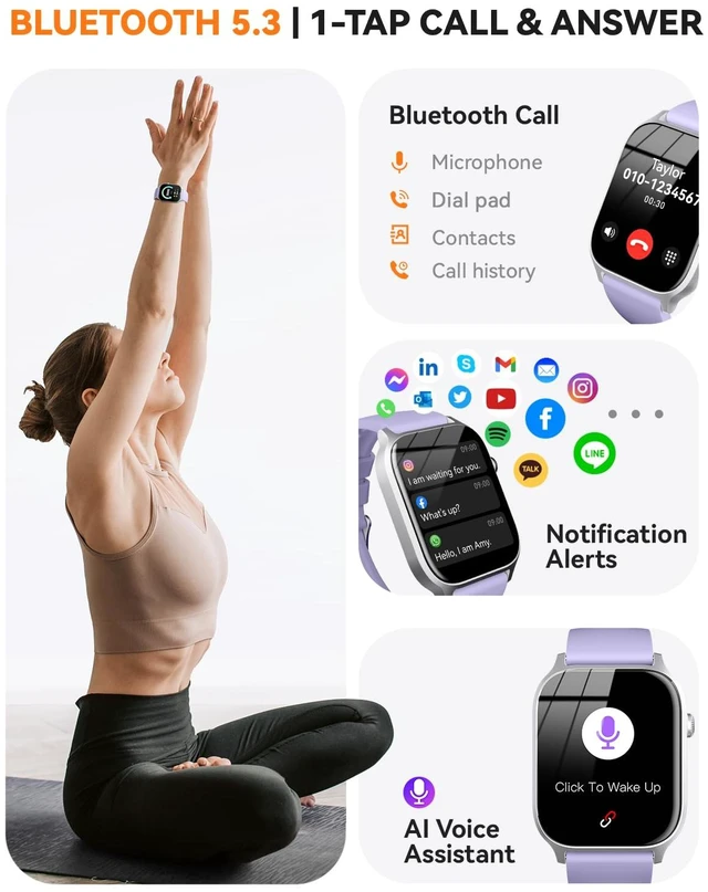 Alt view image 2 of 7 - Smart Watches for Women Men, Fitness Tracker Watch with 110 Sports Modes, Step Counter/Sleep Monitor/Pedometer, IP68 Waterproof, Bluetooth Call & Music Control Smartwatch for iPhone/Android,Pueple