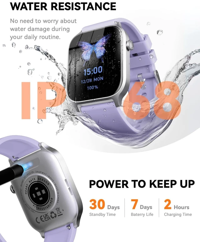 Alt view image 6 of 7 - Smart Watches for Women Men, Fitness Tracker Watch with 110 Sports Modes, Step Counter/Sleep Monitor/Pedometer, IP68 Waterproof, Bluetooth Call & Music Control Smartwatch for iPhone/Android,Pueple