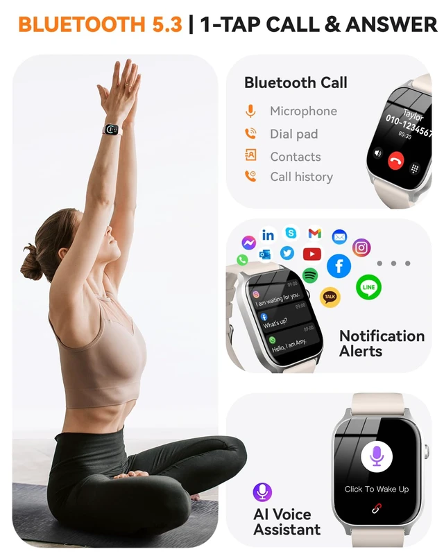 Alt view image 2 of 7 - Smart Watches for Women Men, Fitness Tracker Watch with 110 Sports Modes, Step Counter/Sleep Monitor/Pedometer, IP68 Waterproof, Bluetooth Call & Music Control Smartwatch for iPhone/Android,Starlight
