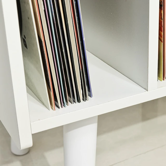 Alt view image 4 of 7 - Record Player Stand with Vinyl Storage Holds Up to 300lb, Large Record Player Table Cabinet for Album Storage with Holder Vinyl Display Shelf, Wood Turntable Stand for Bedroom Living Room (White)