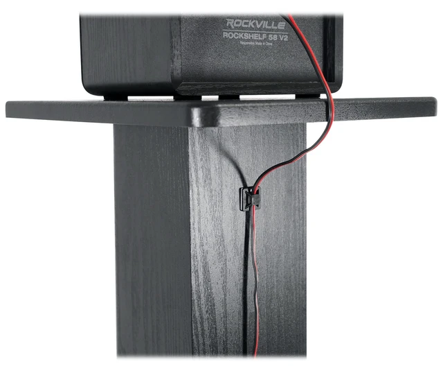 Alt view image 3 of 7 - SS36B Black Wood Grain 36" Solid Home Speaker Stands Pair 100 Lbs Capacity, Solid MDF Wood, Not Hollow, Isolation Pads, Brass and Rubber Spikes, 2 Top Platform Sizes, Cable Management