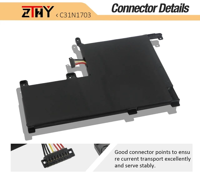 Alt view image 4 of 7 - C31N1703 Laptop Battery Replacement for Asus Zenbook Flip Q505U Q505UA Q525U Q525UA UX561U UX561UA UX561UN Q505UA-BI5T7 Q505UA-BI5T9 Q525UA-BI7T9 UX561UA-BO003T UX561UA-BO052T C31P0J1 11.55V 52Wh