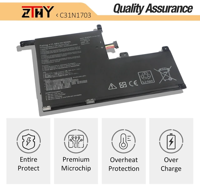 Alt view image 5 of 7 - C31N1703 Laptop Battery Replacement for Asus Zenbook Flip Q505U Q505UA Q525U Q525UA UX561U UX561UA UX561UN Q505UA-BI5T7 Q505UA-BI5T9 Q525UA-BI7T9 UX561UA-BO003T UX561UA-BO052T C31P0J1 11.55V 52Wh