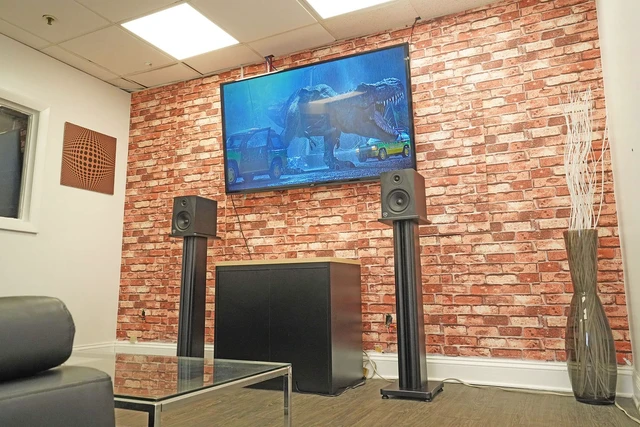 Alt view image 7 of 7 - SS36B Black Wood Grain 36" Solid Home Speaker Stands Pair 100 Lbs Capacity, Solid MDF Wood, Not Hollow, Isolation Pads, Brass and Rubber Spikes, 2 Top Platform Sizes, Cable Management